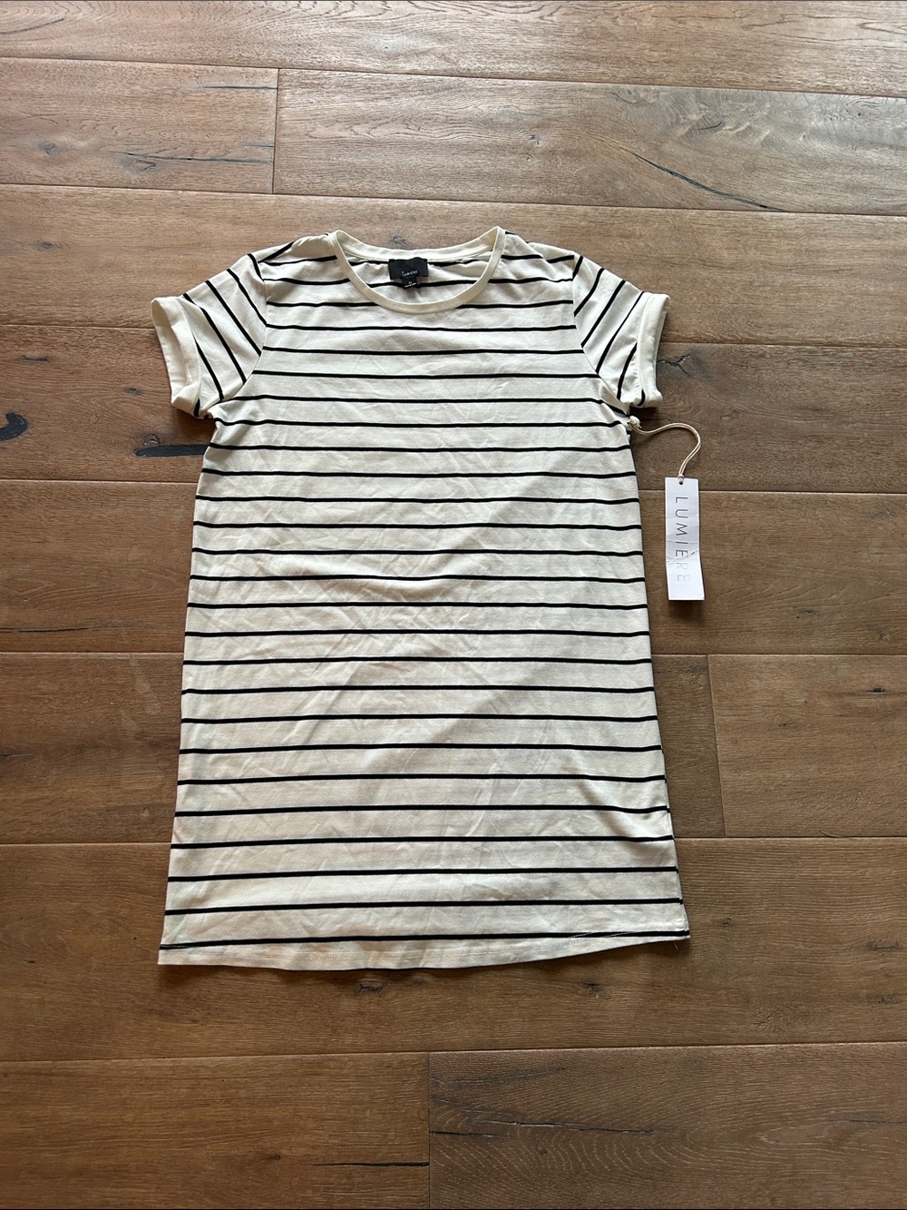 Lumiere Cream and Black Striped Mini Tee Dress